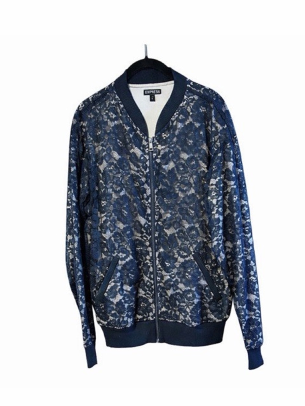 Express Black Lace Bomber Jacket - Picture 2 of 6